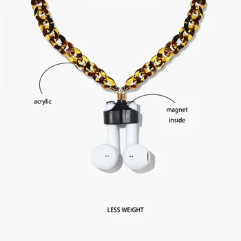 AirPods Leopard Tisk Wireless Headset Anti-Ztráta Řetězce Lehké Akrylové Silné Magnetické Svetr Anti-Ztráta Náhrdelník