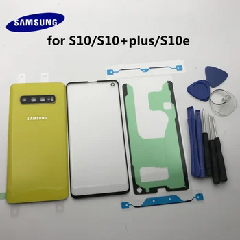 Nový, Originální Pro Samsung Galaxy S10e G973 S10 G970 S10 plus Zadní Skleněný Kryt Zadní Kryt Baterie Dveře+Přední sklo objektivu+lepidlo