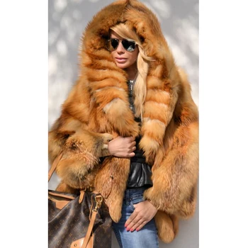 2020 Nové Originální Red Fox Kožešiny Kabát S Kapucí Luxusní Dámská Zimní Tlusté Teplé Přírodní Fox Kožešiny Bunda Skutečné Kožešiny Kožešiny Kabáty Žena