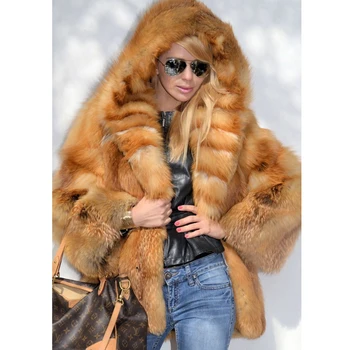 2020 Nové Originální Red Fox Kožešiny Kabát S Kapucí Luxusní Dámská Zimní Tlusté Teplé Přírodní Fox Kožešiny Bunda Skutečné Kožešiny Kožešiny Kabáty Žena