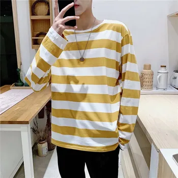Cool Streetwear Muži Pruhované Tričko V Létě 2019 Pánské Korean Harajuku Módy Hip Hop T-Shirt Mužské Nadrozměrných Žluté Tričko Mužského