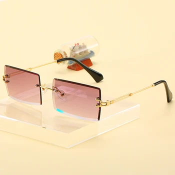 Módní Obdélník bez Obrouček, sluneční Brýle UV400 Protection HD Vizuální Brýle Unisex Anti-oslnění, Brýle Letní Venkovní Beach Brýle