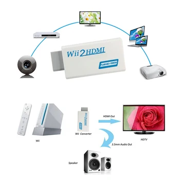 Wii na HDMI Wii2HDMI Full HD FHD 1080P Převodník Adaptér 3,5 mm Audio Výstup Jack Podporuje všechny wii režimy zobrazení NTSC 480i 480p