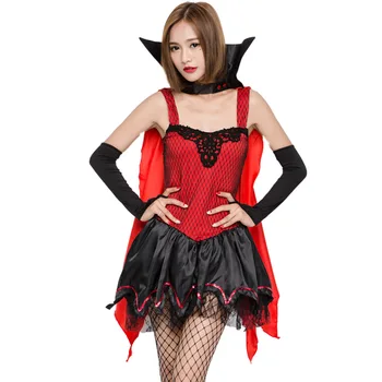 Ženy Červená Černá Sexy Upír Kostým Halloween Party Fantasia Upír Dracula Cosplay Maškarní