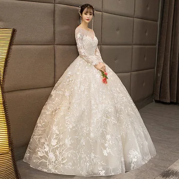 2021 Dlouhé Seeve Krajky Svatební Šaty, Svatební Šaty Princess Luxusní Krajkové Svatební Šaty Přizpůsobit Plesové Šaty Vestido De Noiva