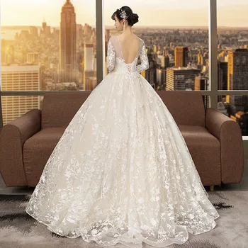 2021 Dlouhé Seeve Krajky Svatební Šaty, Svatební Šaty Princess Luxusní Krajkové Svatební Šaty Přizpůsobit Plesové Šaty Vestido De Noiva