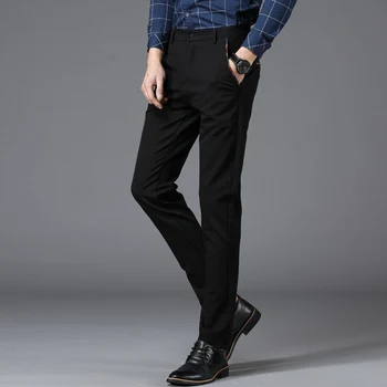2021 Podzim Muži Slim Fit Rovnou Oblek Kalhoty Stretch Obchodní Módní Trend, Pevné Dlouhé Kalhoty Mužské Modré Příležitostné Oříznuté Kalhoty
