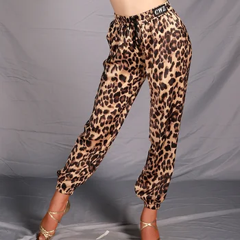 Nové latinské Taneční Kalhoty Dámské Leopard Tisk Volné Kalhoty Salsa Samba Cha-Cha Rumba Moderní Taneční Praxe Oblečení DN6491