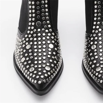 NOWORRY Designu Značky 2020 Vysoce Kvalitní Náměstí Podpatky Klasické Módní Nýty Elastické Kotníkové Boty Boty Dámské Chelsea Boots