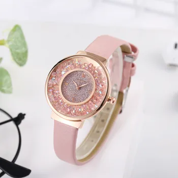 Dámské hodinky značky luxusní crystal módní dámské hodinky Kožené Hodinky ženy, Ženské quartz náramkové hodinky 2021 montre femme