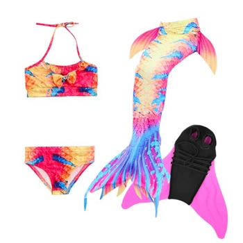4KS Dítě děti dívka plavání mořská panna ocas s monofin flipper bikini set