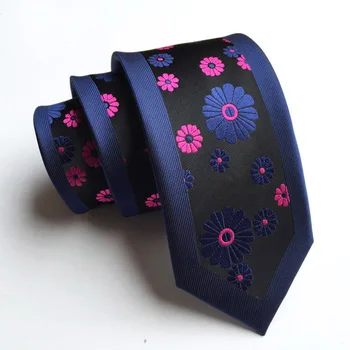 6cm Unikátní Hubená Kravatu Designer Panel Kravata Černá s Modrou, Fialové květy Gravata zápas tričko