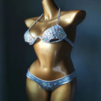 Push Up Sexy Halter Beach Plavky Letní Luxusní Bling Kámen Polstrovaný Kostice Obvaz Glitter Crystal Ženy, Bikini Set