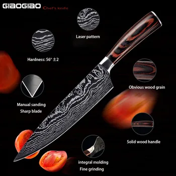 GIAOGIAO Kuchyňská Sada Nůž z Nerezové Oceli, Laserový vzor Ovoce Peeling Nože na Vykosťování Masa Řezání Zeleninový Nůž Šéfkuchaře nástroje