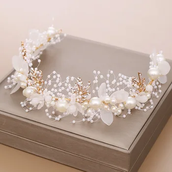 FD001 Nový design pearl flloral svatební svatební čelenka ručně vyráběné zlaté listy čelenka vlasy dekorace pro nevěstu