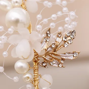 FD001 Nový design pearl flloral svatební svatební čelenka ručně vyráběné zlaté listy čelenka vlasy dekorace pro nevěstu