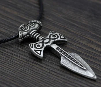 Starožitný Stříbrný Vikingský Meč Přívěsek Náhrdelník Amulet of Talos Handmade Přívěsek