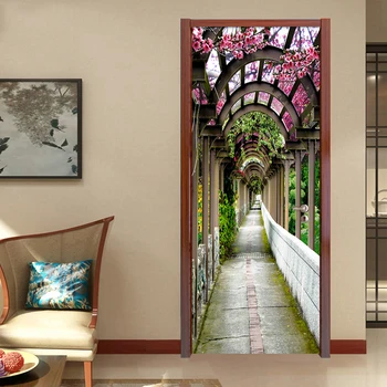 Pastorační Prostorové Rozšíření 3D Květiny Galerie Dveří Nálepka Obývací Pokoj Ložnice Domácí Dekoraci Vložit PVC Samolepicí Tapety