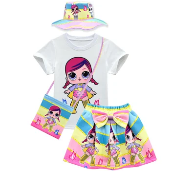 Nové Překvapení Dítě Děti L. O. L Oblek Panenka Karikatura Dívka Krátký Rukáv Oblek, Tašku, Čepici 4 Dílná Sada Batole Dívky Oblečení Set