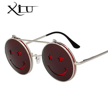 XIU Kulatý Odstín Flip Up sluneční Brýle Retro Vintage Muži Ženy Značky Značkové Sluneční brýle Moře Objektiv Klasické Brýle UV400
