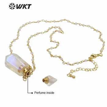 WT-N1233 Velkoobchodní ženy double point Aura crystal quartz bod náhrdelník zlatý pokovené křišťálové růženec parfémy láhev