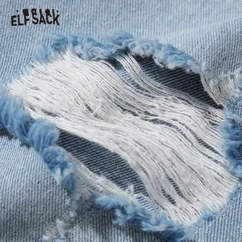 ELFSACK Modrá Solid Vysokým Pasem Prát Ležérní Dámské Džíny 2020 Letní ELF Čisté Roztrhl Díru korejský Žena Denně Baisc Flare Kalhoty
