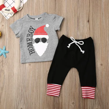 0-3T Kojenecké Děti Baby Boy Vánoční Oblečení Set Santa Claus Oblečení Krátký Rukáv T-Shirt+Kalhoty Batole Chlapce Kostým 2ks