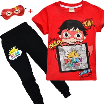 2020 Dítě Chlapci Léto Ryan Hračky Recenze Sportovní Oblek bavlněné tričko pro děti, dívky, Pohledný student oblečení Nastavit Masku
