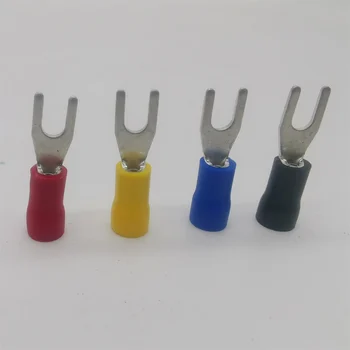 100ks Vidlička Pre-izolované Terminály Vidlice typ Studena lisované terminálu 0.5-1.5mm2 1.5-2.5mm2 2,5 až 4mm2 4-6mm2 Krimpovací Červená měď