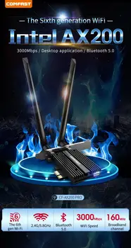 WiFi 6 Dual Band 3000Mbps Intel AX200 PRO Wireless PCIE Bluetooth 5.0 Wifi Síťová Karta AX200NGW 2.4 G/5G 802.11 AX Gaming Hry