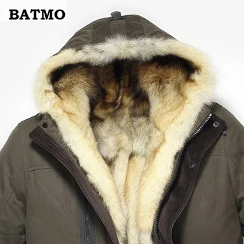 Batmo 2019 nové příjezdu zimní kvalitní teplé přírodní skutečné vlčí kožešiny vložky bunda s kapucí muži kapucí zimní bundy muži