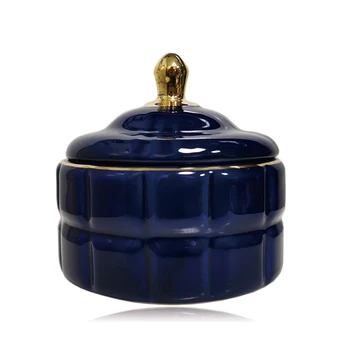Keramické Safírové Modré Dekorativní Svíčku Jar Vatový Tampon Tank Cukr Cukroví Můžete Šperky Úložný Box Držák Svíčky Jar
