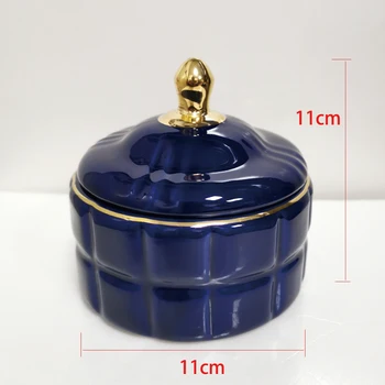 Keramické Safírové Modré Dekorativní Svíčku Jar Vatový Tampon Tank Cukr Cukroví Můžete Šperky Úložný Box Držák Svíčky Jar