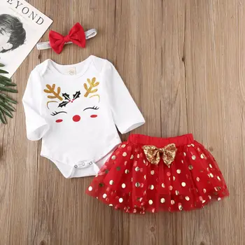 NÁS Vánoční Oblečení Novorozence Oblečení pro Dívky Dětské Topy Krajky Tutu Sukně, Oblečení, Oblečení Sada 3ks