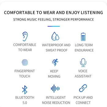 Bluetooth Sluchátka Bezdrátová Dvě Uši Sportovní Běžecké Mini Hudební Sluchátka Hi-IPX7 Voděodolná sluchátka, Dotykové Ovládání Headset pro