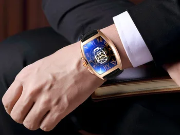 Transparentní Módní Mechanické Kostra muže, hodinky lebka Pohyb řadící Royal Design Muži Vintage Top Luxusní Značky Muž Náramkové Hodinky