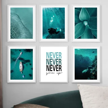 Potápění Sea Turtle Beach Sukulenty Rostlin Wall Art Malířské Plátno Nordic Plakáty A Tisky Zeď Obrázky Pro Obývací Pokoj Dekor