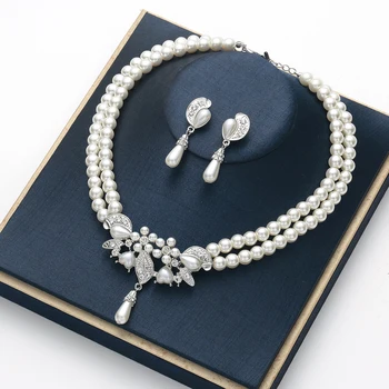 CC Šperky Sady Stud Náušnice a Náhrdelník Módní Perlový Pro Svatební Ženy, Strana, Svatební Doplňky Crystal Luxusní Styl D009