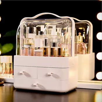 Desktop Make-up Kosmetické Box Velký Transparentní Ruku Organizování péče o Pleť Kosmetické Případ Prachotěsný Organizátor Úložný Box Šperky box