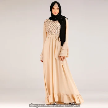 Abaya Turecké Večerní Šaty Hidžáb Muslimské Šaty Kaftan Dubaj Kaftan Marocain Islámu Oblečení Pro Ženy Grote Maten Dames Kleding