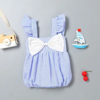 Módní 2020 Dítě Dívka Letní Oblečení Roztomilé Pruhované Bavlny Romper bez Rukávů Novorozence Oblečení, Děti, Dítě, Princezna Luk 0-3Y