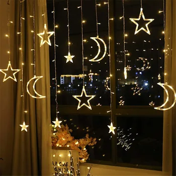 Moon Star Lampa LED Lampa String Pohádkové Vánoční Osvětlení Dekorace Svátek Světel Opony Lampa Pro Svatební Domů Nový Rok Dodávky