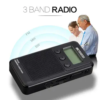 Retekess TR103 Přenosný Kapesní Mini Rádio FM / MW / Krátkovlnné Rádio Digitální Ladění 9/10Khz MP3 Hudební Přehrávač Dobíjecí Baterie