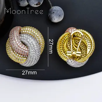 MoonTree Luxusní Twist Pletené Řádky Plné Mikro Zpevněné Kubický Zirkon Nastavení Evropských Svatební Náušnice Módní Šperky