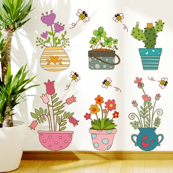 Multicolor Hrnkové rostliny Samolepky na Zeď pro Obývací pokoj Odnímatelný Zeď Nálepky Ložnice Vinyl Nálepka Eco-Friendly DIY Nástěnné Malby