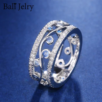Bali Jelry Módní 925 Stříbrné Prsteny Šperky Safír Drahokam Zirkon Geometrické Doplňky pro Ženy, Svatební Zásnubní Prsten, Dárek