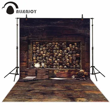 Allenjoy kostra, strašidelný dřevěné podlahy fotografické pozadí hnědé rustikální dřevěné desce stěny strach foto pozadí photocall rekvizity
