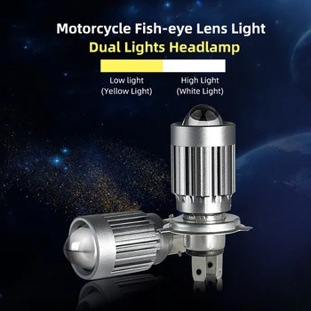 1KS Dual Barva H4 BA20D HS1 H6 Moto LED Bi Objektiv Projektoru 12000Lm Bílé Žluté Světlo Motorky Skútr E-kolo Mlha DRL Žárovka