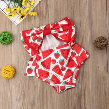 2019 Novorozence Červené Romper Baby Girl Meloun Trubice Horní Bowknot Romper Kombinéza Letní Oblečení Batole Oblečení