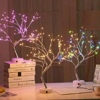USB LED Měděného drátu Vánoční Strom, stůl, Noční světlo na baterie Stolní Lampy pro Domácí víla ložnice vnitřní děti, bar Dekorace